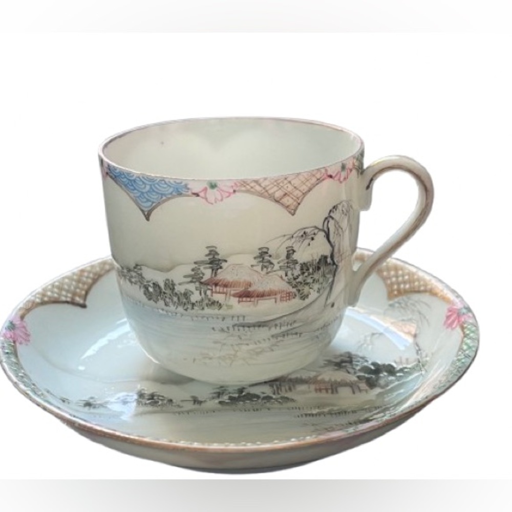 Japanese  Kutani ware eggshell porcelain cup and saucer